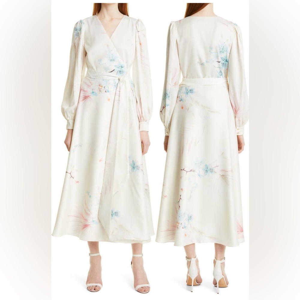Ted Baker London – Long Sleeve Floral Wrap Dress - size 2 (European sizing)